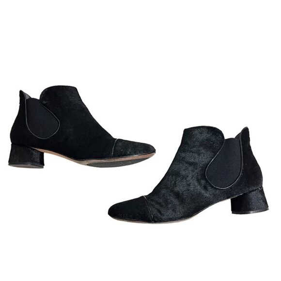 Leon Max ankle boots women's 9 black calf hair booties round toe block heel - Picture 1 of 9